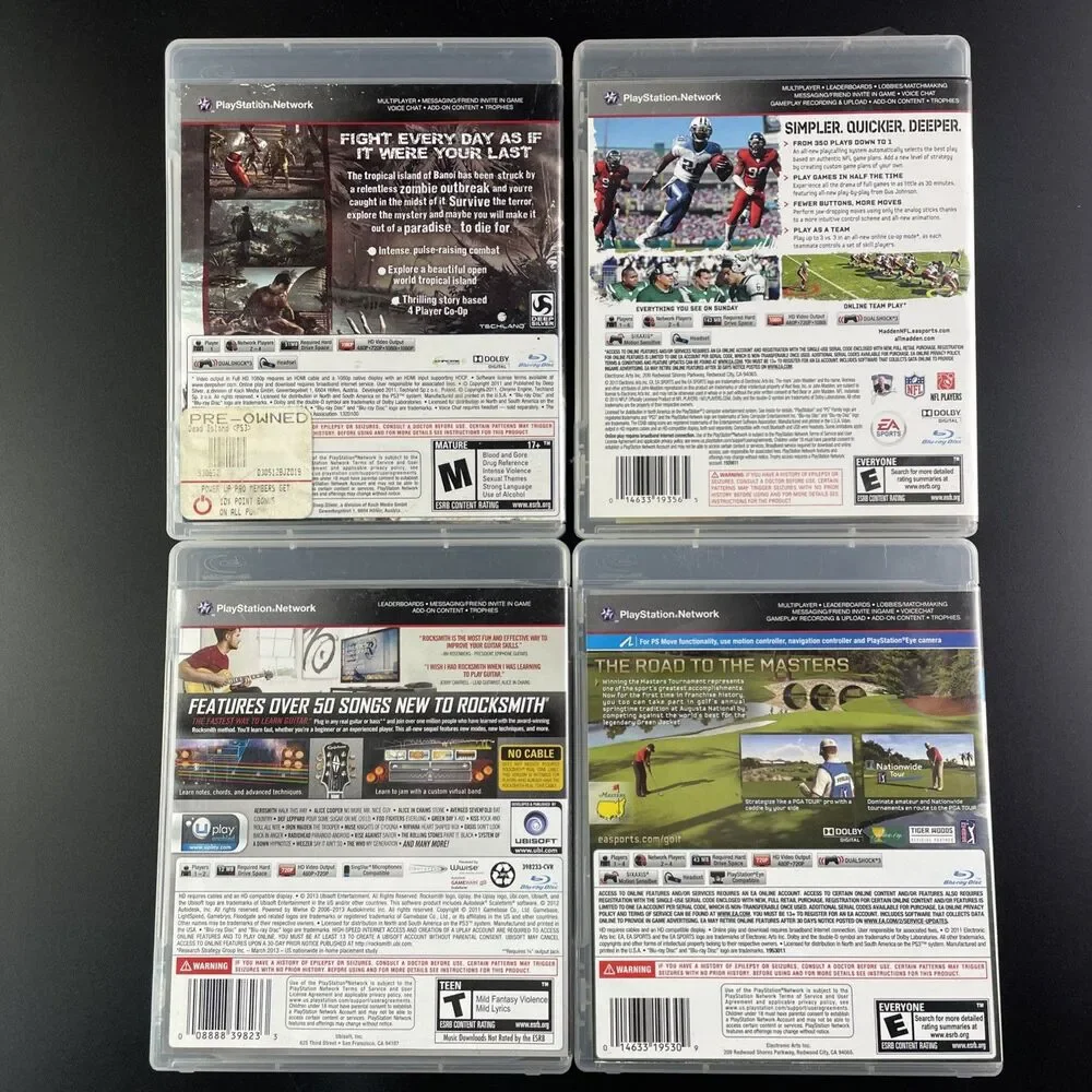 Sony PlayStation 3 Video Games Lot of 4 PS3 Dead Island Madden Rocksmith Masters
